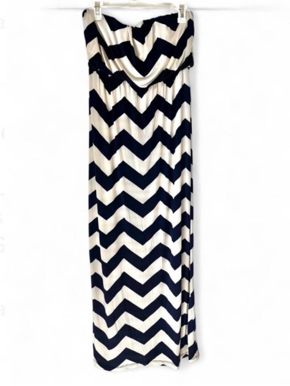 Navy and White striped maxi dress, large